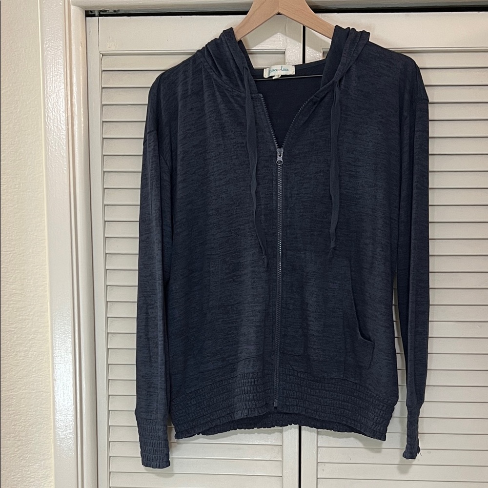 Grace & Lace Smocked Zip Up Hoodie Large